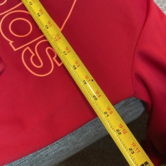 ADIDAS Red/Coral Athletic Hoodie Shirt SZ L Large Logo Spellout CLIMAWARM - Picture 10 of 11